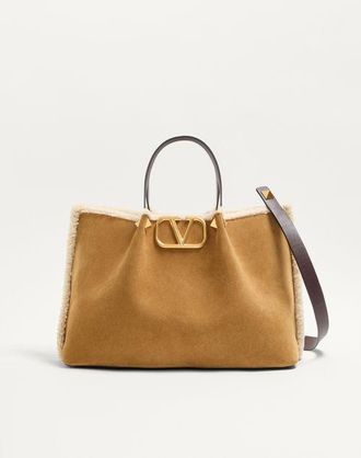 Valentino Garavani Valentino Garavani Medium Suede Shopping Bag With Sheepskin Lining Wo