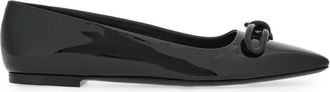 Ferragamo bow-detailing leather ballerina shoes - women - Patent Calf Leather/Goat Skin - 11C - Black