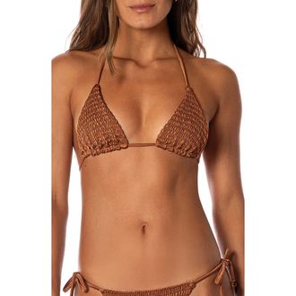 Maaji Golden Sand Balmy Smocked Triangle Bikini Top in Brown at Nordstrom, Size Medium