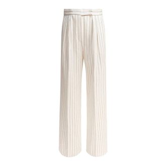 Max Mara Wide Trousers, female, White, S, White Wide-Leg Trousers with Pinstripe Stitching