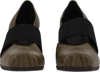 Uma Wang Military Green Textured Calf Leather Flats