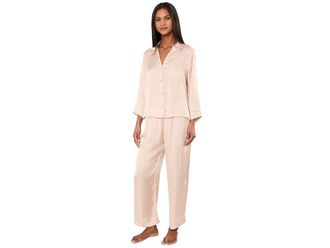 Natori Ashley Washed Satin Icon Pajama Set Womens Pajama Sets Shell Pink : L (Womens 14-16), Polyester