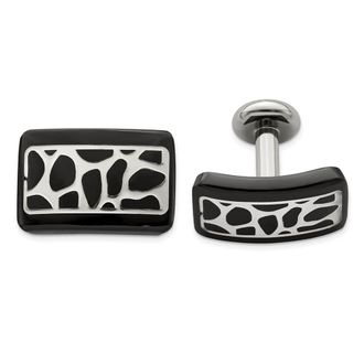 Diamond2Deal Black Ti & Sterling Silver Polished Cobblestone Cufflinks