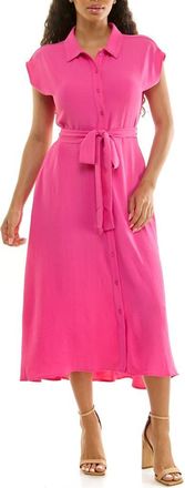 Nina Leonard Tie Waist Midi Shirtdress in Raspberry Rose at Nordstrom Rack, Size X-Large
