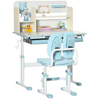 HOMCOM Kids Desk and Chair Set with Storage Shelves - Washable Cover - Blue | TJ Hughes White