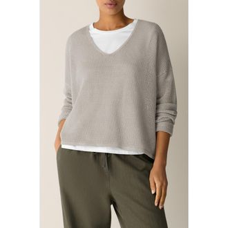 Eileen Fisher V-Neck Open Knit Sweater in Chalk at Nordstrom, Size X-Small