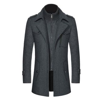 Generic Mens Wool Coat Trench Long Business Woolen Jacket Casual Winter Slim Fit Overcoat Full Length Double Breasted Pea n14