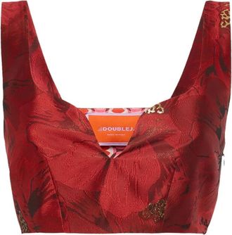 La DoubleJ Shimmery Jacquard Crop Top - Dames - Tops zonder mouwen - Rood - L - Polyester - Tops