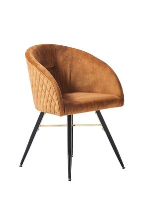 Life Interiors Single Vittorio Velvet Dining Chair with Black Metal Legs, Quilted Design Modern Accent Chair in Mustard