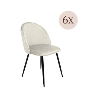 Dmora Dmora - Juego De 6 Sillas Stinson, Sill&oacute;n Tapizado En Terciopelo, Silla De Comedor Acolchada, Asiento Para Reuniones, 51x54h82 Cm, Marfil