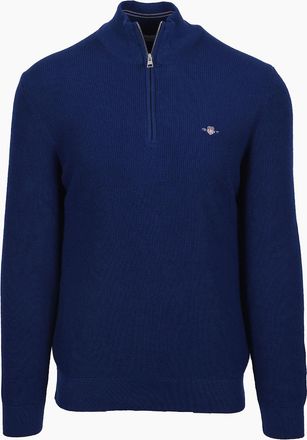 GANT Mens GANT MICRO TEXTURED HALF ZIP KNITWEAR RICH NAVY - Size: 42