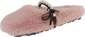 Generic Pink Womens Slippers with Plush Interior and Pearl Bow for Comfort
