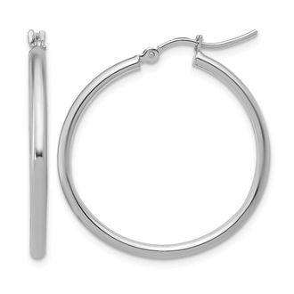 Diamond2Deal 14K White Gold 2x30mm Round Hoop Earrings