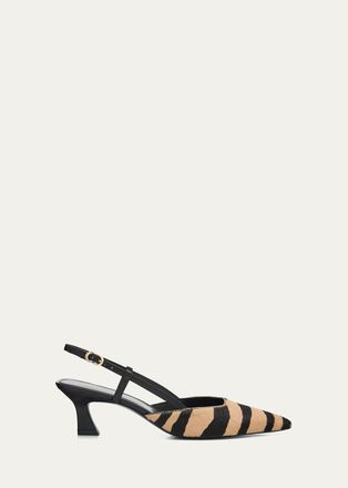 Stuart Weitzman 50mm Vinnie Zebra Calf Hair Slingback Pumps