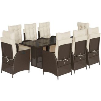 vidaXL Set Comedor Para Jard&iacute;n 9 Pzas Y Cojines Rat&aacute;n Sint&eacute;tico Marr&oacute;n Vidaxl
