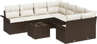 vidaXL Garden Sofa Set 9 pcs Brown Poly rattan Vidaxl