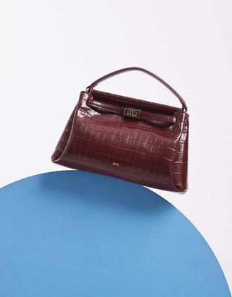 JW PEI borsa a mano Carmen con manico superiore in bordeaux effetto coccodrillo-Rosso