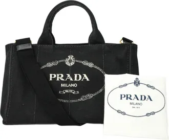Prada Black Denim Handbag Shoulder Bag Tote Bag (Pre-Owned)
