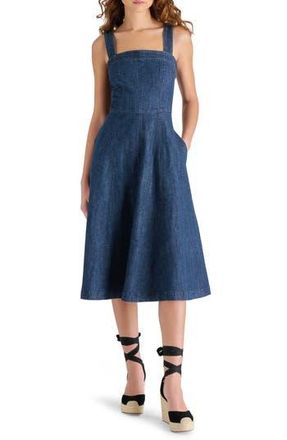 Steve Madden Dolly Denim Fit & Flare Midi Dress in Madrid Wash at Nordstrom Rack, Size 12