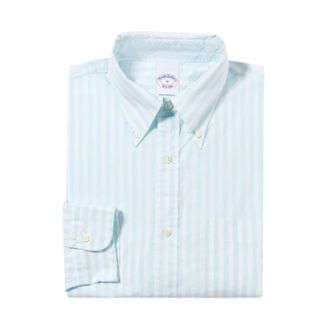 Brooks Brothers Regular Fit Gestreept Poplin Overhemd met Knoopsluiting - Heren - Casual Overhemden - Blauw - S - Katoen - Overhemden