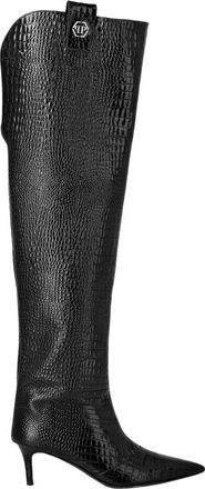 Philipp Plein Cocco Overknee Laarzen - Dames - Laarzen met Hak - Zwart - 36 EU - Leer - Schoenen