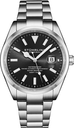 St&uuml;hrling Mens Datemaster Heritage Automatic 1025 Mens 42mm - Black & Silver Stainless Steel - One Size