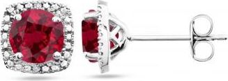 Allurez Lab Grown Ruby & Natural Diamond Stud Earrings Sterling Silver (1.20ct)