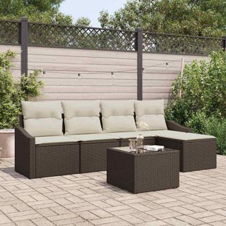 vidaXL Conjunto De Sof&aacute; De Jard&iacute;n 6 Pcs Marr&oacute;n Polirat&aacute;n Vidaxl