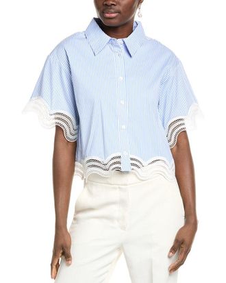 Gracia Lace-Trim Button-Down Shirt