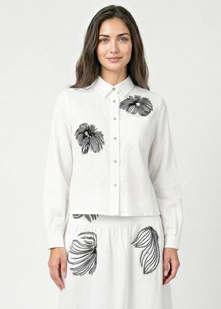 YAL New York Button-Front Blouse with Black Flower Detail