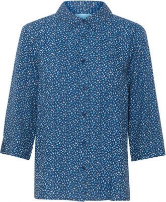Cream Blauwe shirt met dierenhuid en &frac34; mouwen - Dames - Overhemden - Blauw - S - Overhemden