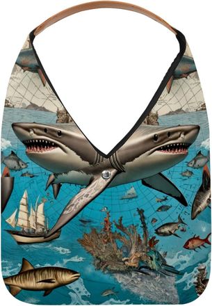 Generic Shark Fish Vintage Reusable Lightweight Grocery Bags - Foldable Into Compact Pouch, Washable & Sturdy, Multipurpose for Shopping and Travel