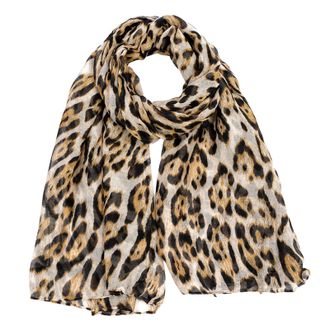 Generic Leopard Print Scarf for Women, Lightweight Chiffon Silk Feel Rectangular Scarf, Soft Touch Fashion Accessory (Khaki)
