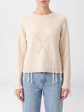 Pinko Maglia Berna in lana e cashmere con motivo a rombi e dettagli con frange