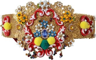 Dolce & Gabbana Kristallen Taille Riem - Dames - Riemen - Geel - M - Wol - Accessoires