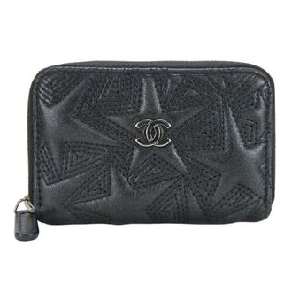 Chanel Black Metallic Leather Coin Purse/Coin Case (Pre-Owned)