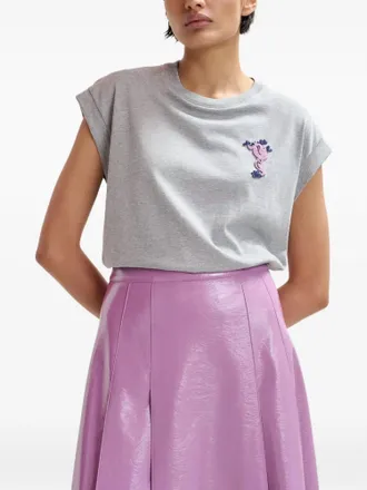 Essentiel Jungala Beaded Embroidered T Shirt In Grey/purple