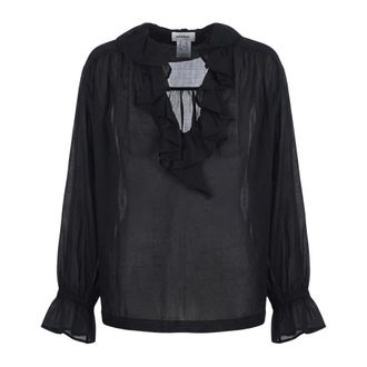 ottod'Ame Blouses, female, Black, Size: 2XS Camicia con volant in cotone