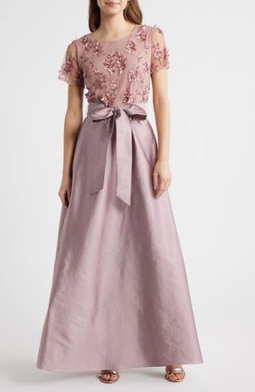 Pisarro Nights 3D Floral Bodice Beaded Gown in Quartz 915 at Nordstrom, Size 10
