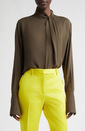 Tom Ford Keyhole Cutout Washed Silk Georgette Top in Kb349 Desert Palm at Nordstrom, Size 10 Us
