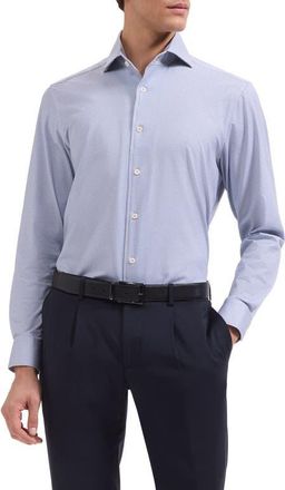 Bugatchi Devon OoohCotton Optical Grid Print Button-Up Shirt in Sand/blue at Nordstrom, Size Xxx-Large