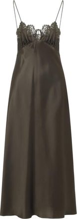 Saint Laurent Khaki Satin Slip Dress