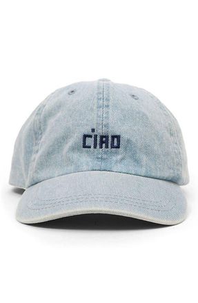 Clare Vivier Denim Adjustable Baseball Cap in Light Denim Navy Embroid Ciao at Nordstrom