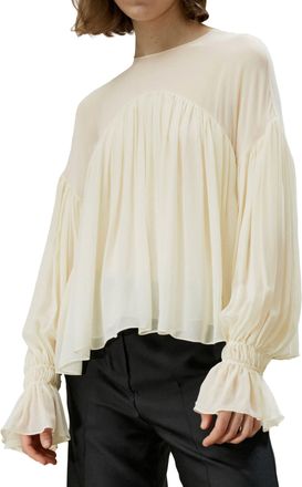 LilySilk Sheer-shoulder Ruffle Shirt