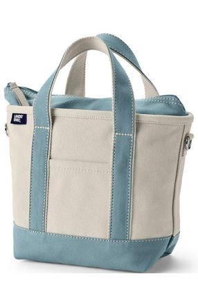 Lands End Zip Top Canvas Tote Bag in Natural/pale Teal at Nordstrom, Size Medium