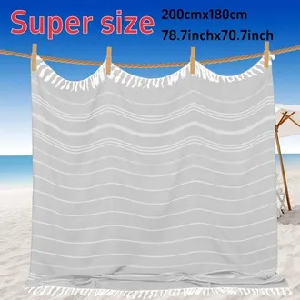 OEM Toalla De Playa Turca Gigante Gris Claro 180 &times; 200 Cm, Manta, Manta Bohemia, Manta, Secado R&aacute;pido, Suave, Fina, Sin Arena, Compacta, Sin Arena