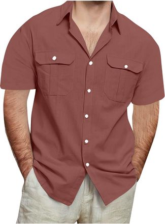 Generic Blouse Mens Shirts Short Sleeve Tops White Blouses Cotton and Linen Long Sleeves Short Sleeve Mens Summer Clothes Shirts Casual Adults Plus Size Blous