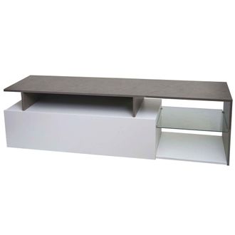 Hhg Hhg - Estanter&iacute;a Tv 639, Mesa Tv Aparador Mueble Tv Cajonera, Madera 47x170x40cm Compartimento De Almacenaje, Aspecto Hormig&oacute;n Blanco