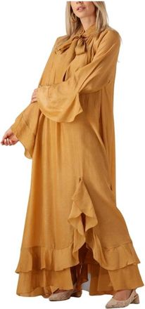 Mes Demoiselles... Gele Maxi Jurk voor Herfst - Dames - Maxi kleedjes - Geel - S - Wol - Kleedjes