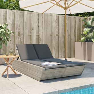 vidaXL Vidaxl - Tumbona Doble Con Cojines Rat&aacute;n Sint&eacute;tico Gris Claro